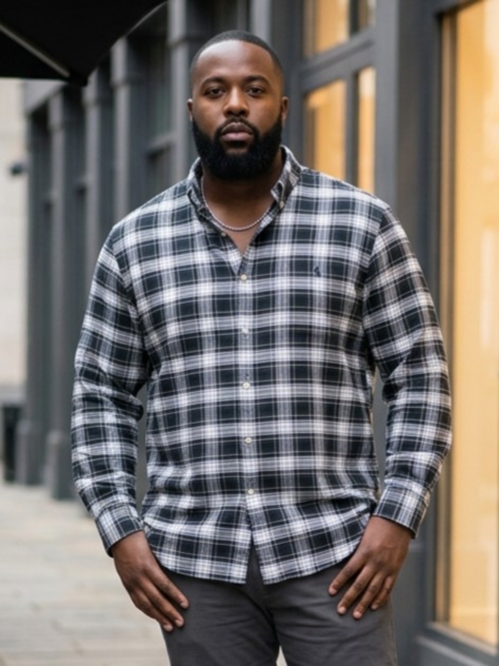 Ralph Lauren Button-Down Green, Black, White Plaid Shirt W/Embroidered Logo XL